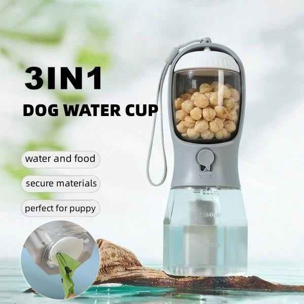 Portable Dog Water Cup - Three-in-One Multi-Functional Pet Drinking Food Garbage Bag