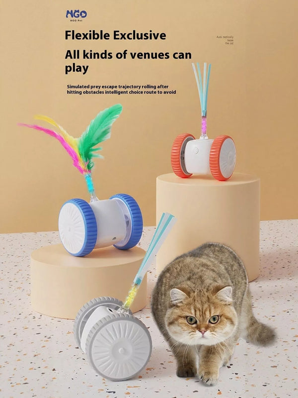 Interactive Self-Rotating Feather Pet Toy for Endless Fun - Obarlay