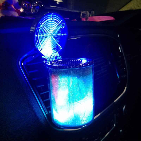 Car Ashtray with LED Light - RGB Ambient Cigarette Cigar Trash Container Portable Auto Accessories - Obarlay