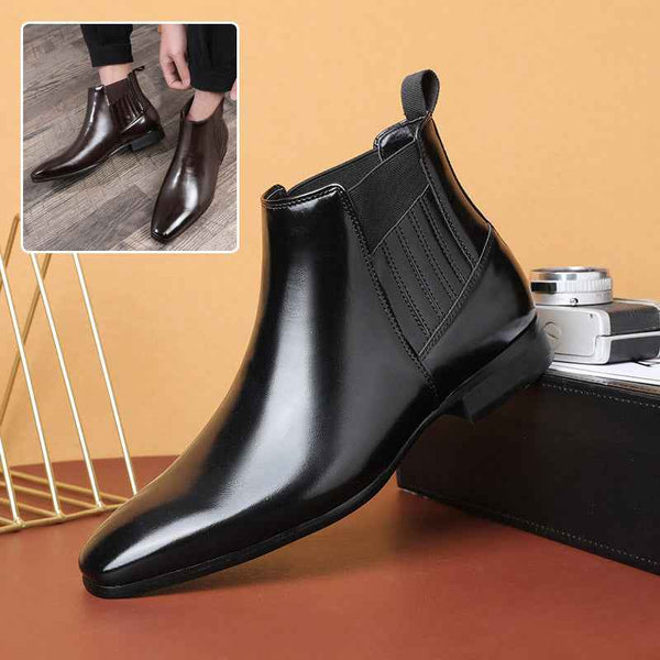 Pointed Toe Chelsea Boots Men - Fashion British Style Square Heel Business Formal Leather Shoes - Obarlay