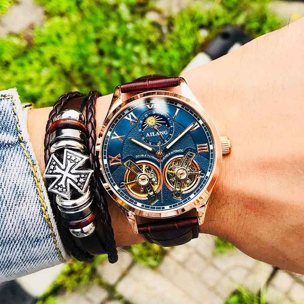 AILANG Ailang Watch Automatic Double Flywheel Mechanical Watch Wholesale Men's Watch Cross-border Creative Men's Mechanical Watch - Obarlay