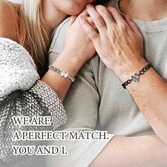Stainless Steel Diamond Puzzle Couple Bracelet Love Black And White Simple Style Bracelet Jewelry - Obarlay