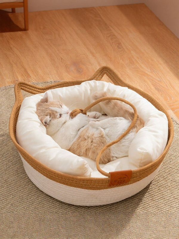 Cat Ear Woven Pet Nest - Cozy Cat Ear Pet Nest for Your Feline Friend - Obarlay